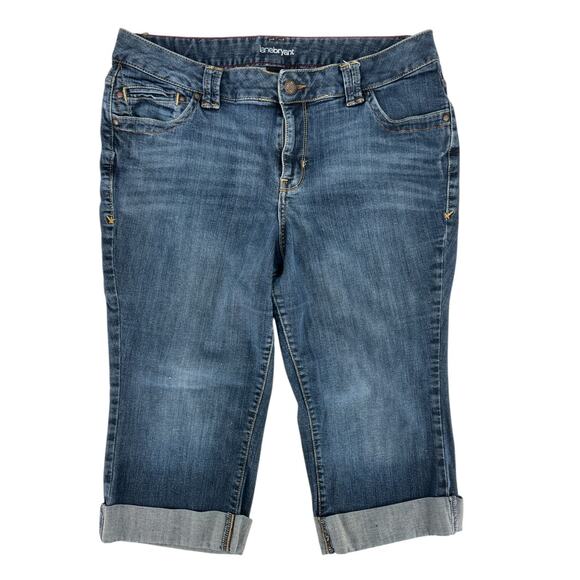 Lane Bryant Roll Cuff Denim Crop Capri Jeans Plus Size 18 Petite Triangle Blue - Picture 2 of 14